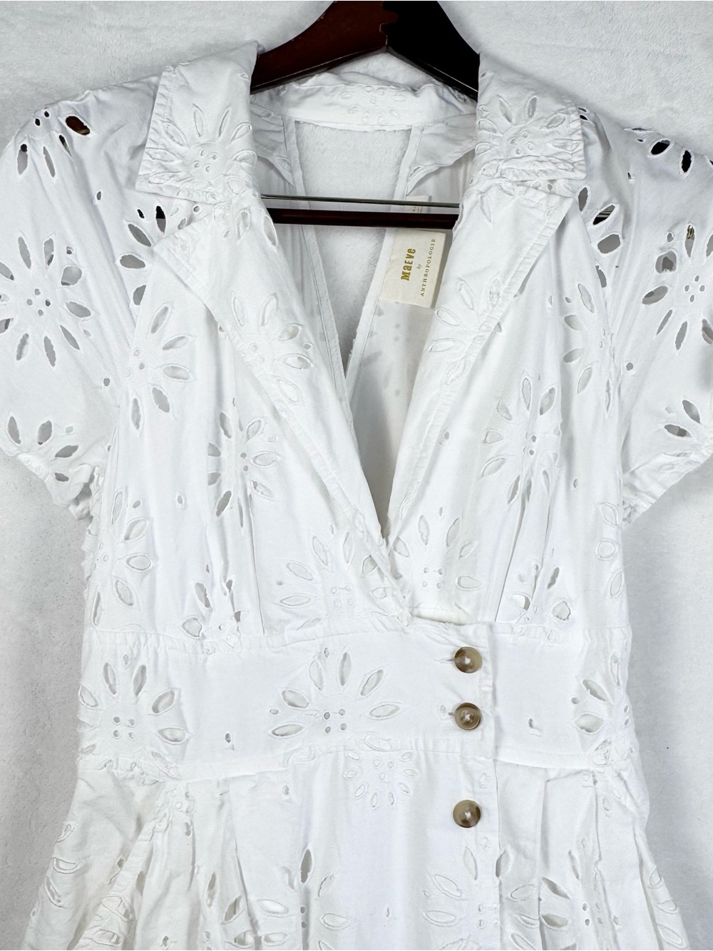 Maeve Anthropologie White Eyelet Midi Dress Small Cottagecore Coastal - Picture 11 of 13